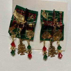 Earrings Vintage Mam Designs Christmas Holiday Gold Red Green Pierced